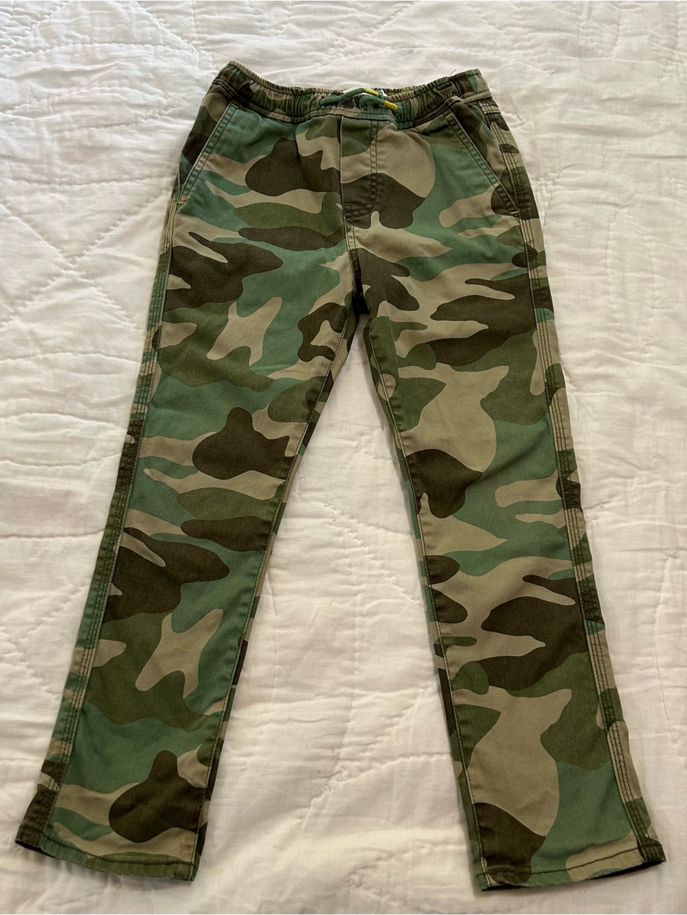 Boden Pants Boys 7Y Green Camo Chino Elastic Waist Drawstring Outdoor Active